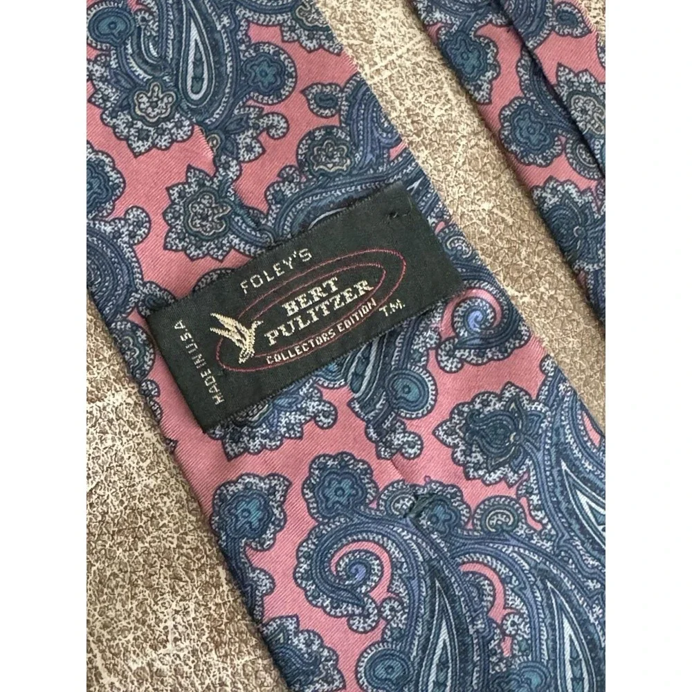 Bert Pulitzer Blue Green 100%‎ Silk Men's Neck Tie Foleys Blue Pink Paisley